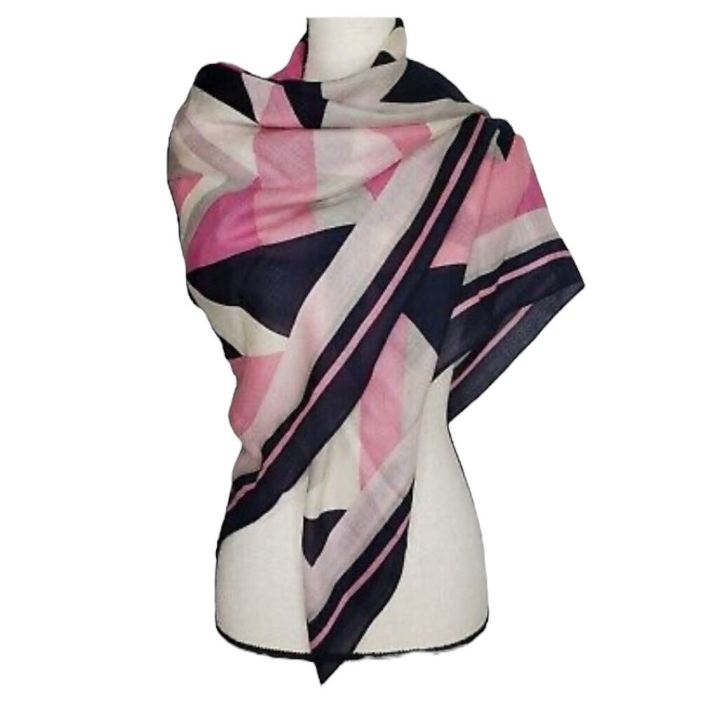 Women's J. Crew Soft 100% Wool Pink and Blue Geometrical Wrap/Scarf (47" x 51")